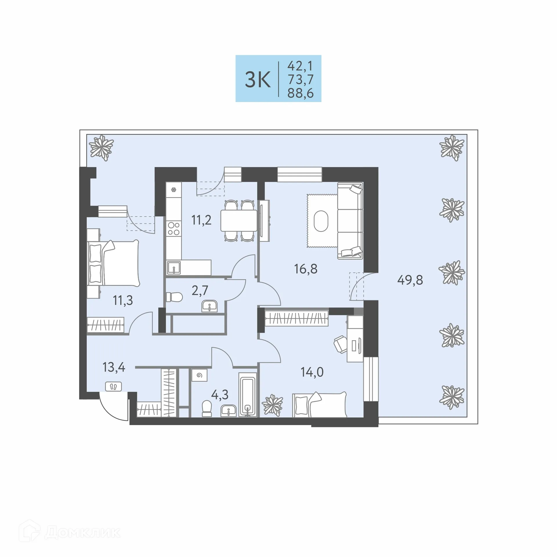 Фото квартиры в ЖК Коннект квартал Левченко, 8