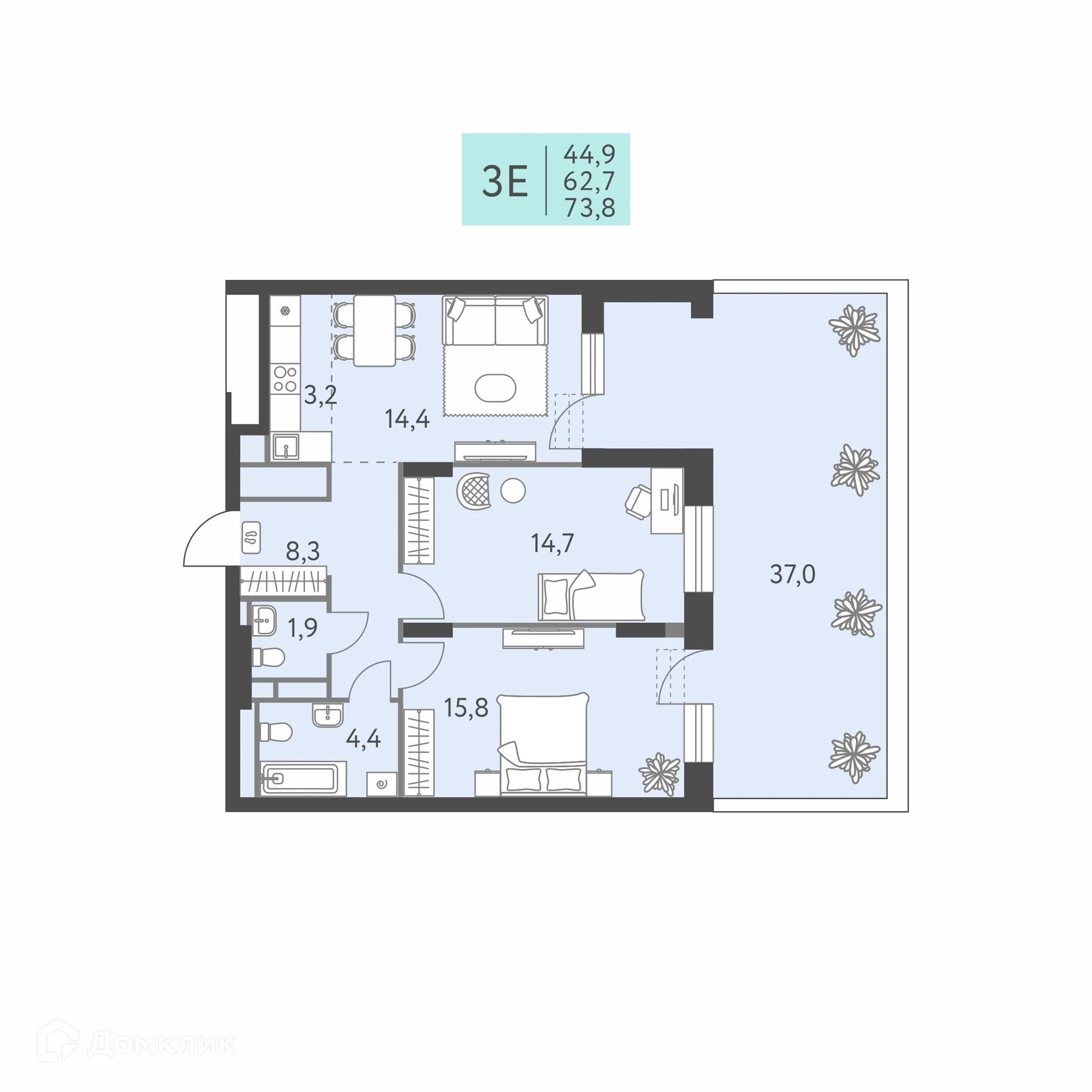 Фото квартиры в ЖК Коннект квартал Левченко, 8