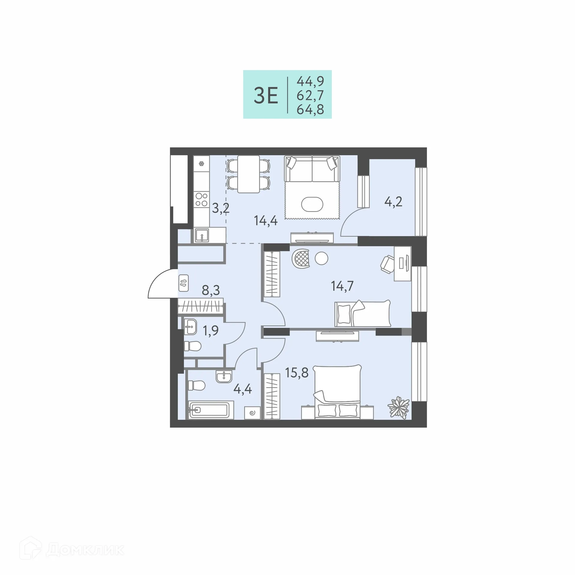 Фото квартиры в ЖК Коннект квартал Левченко, 8