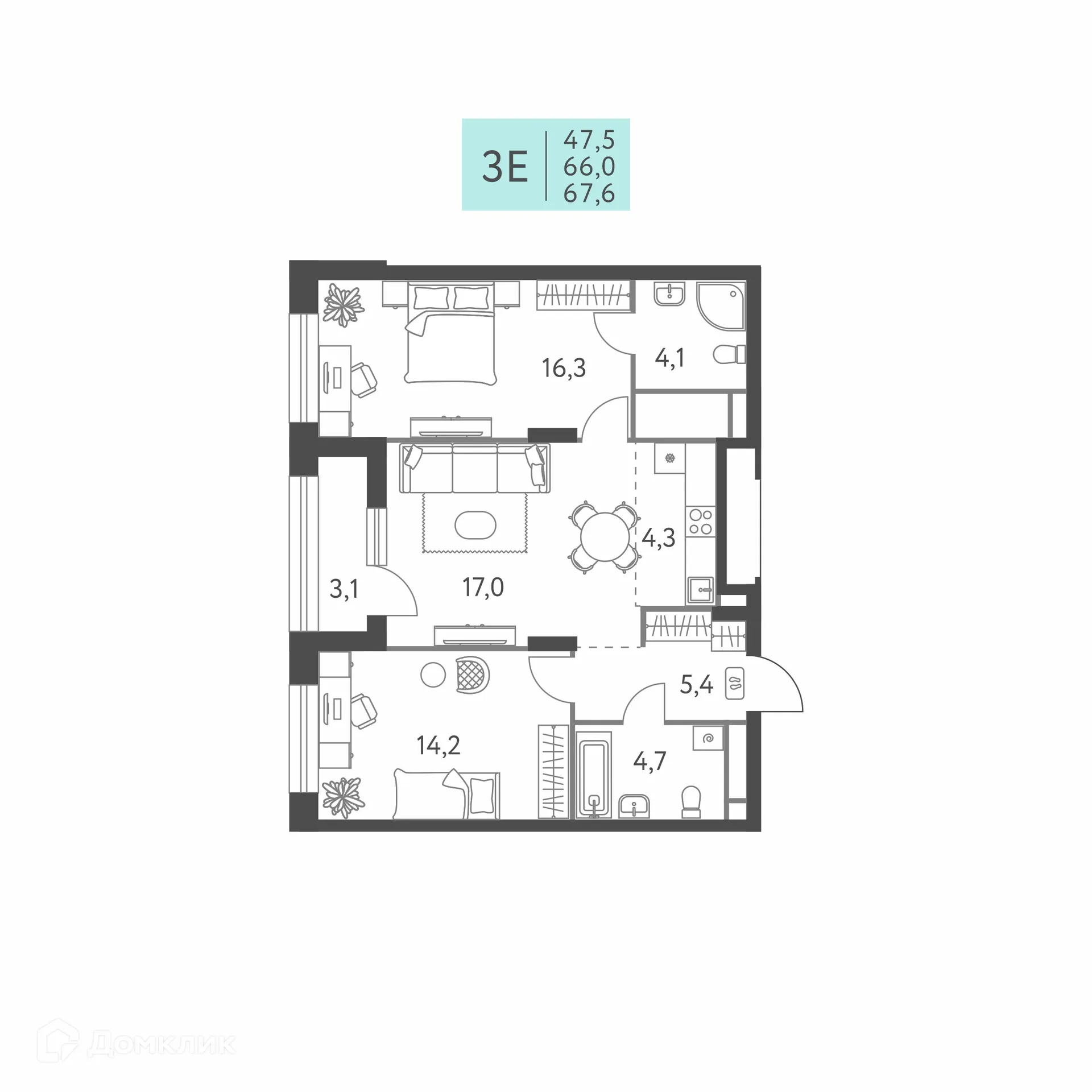 Фото квартиры в ЖК Коннект квартал Левченко, 8