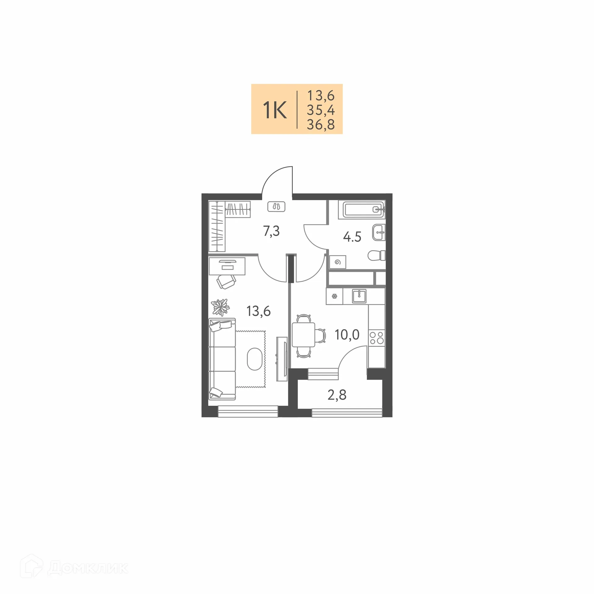 Фото квартиры в ЖК Коннект квартал Левченко, 8