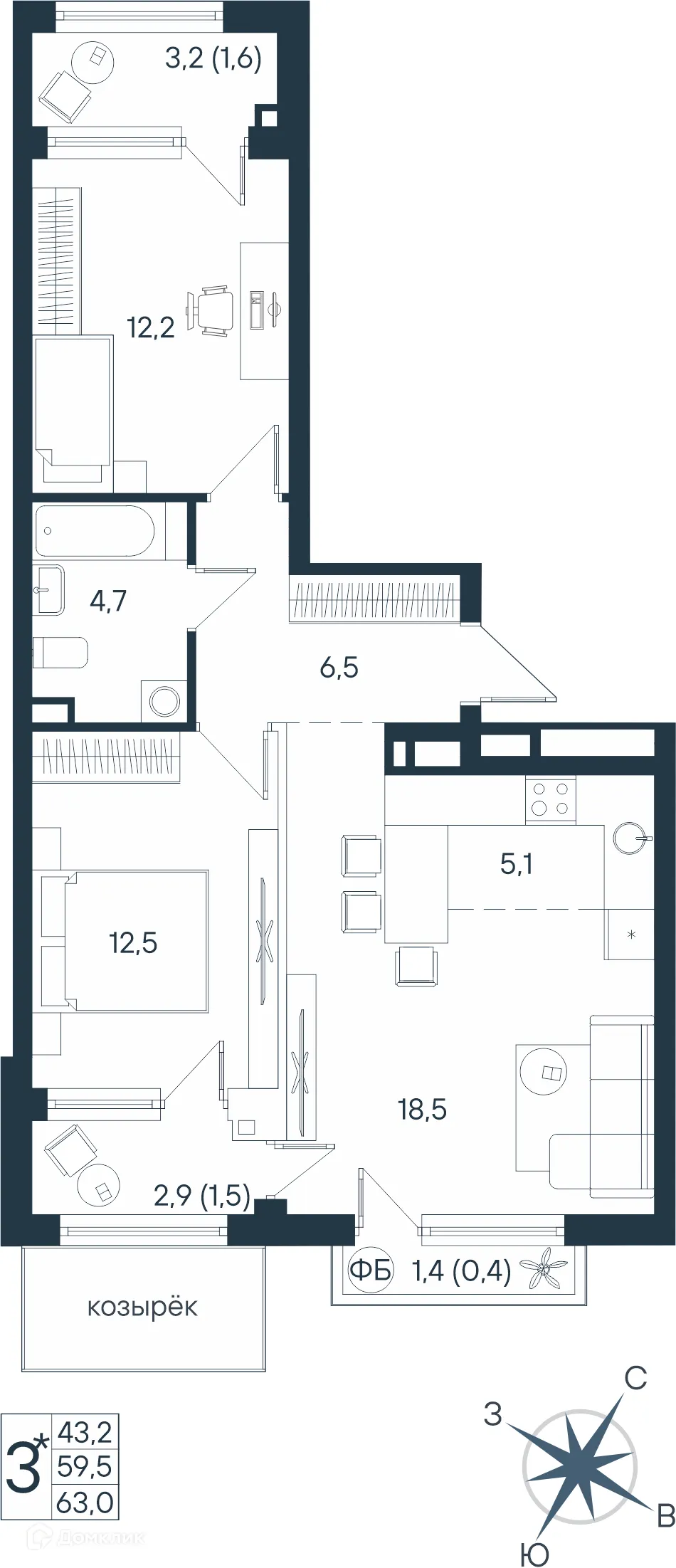 Фото квартиры в ЖК ЮГ на Беляева