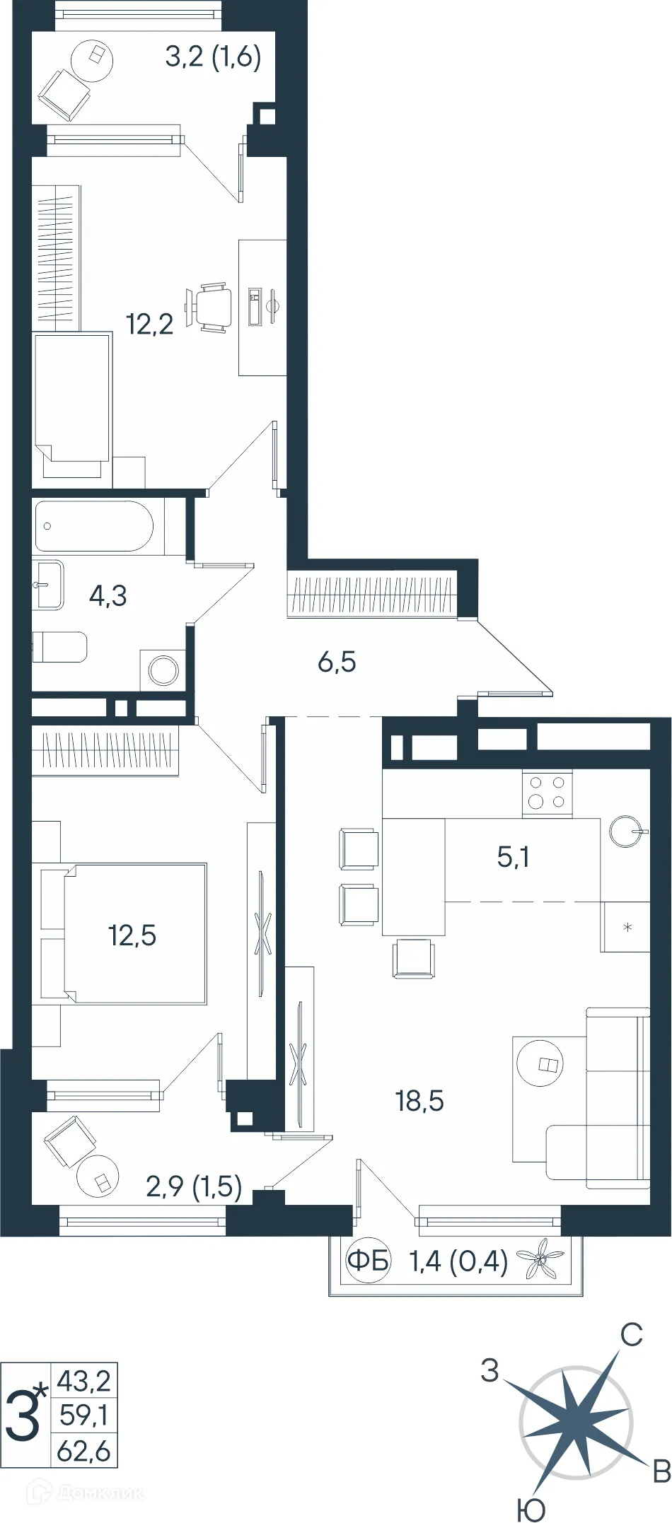 Фото квартиры в ЖК ЮГ на Беляева