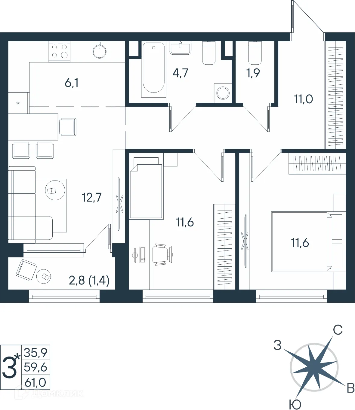 Фото квартиры в ЖК ЮГ на Беляева