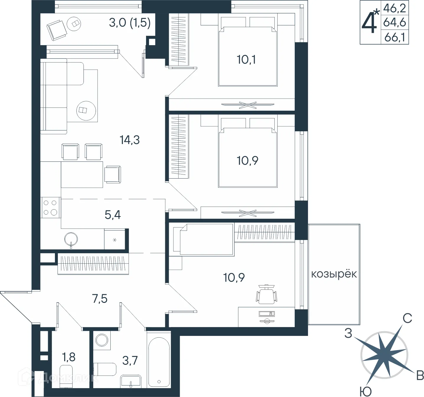 Фото квартиры в ЖК ЮГ на Беляева