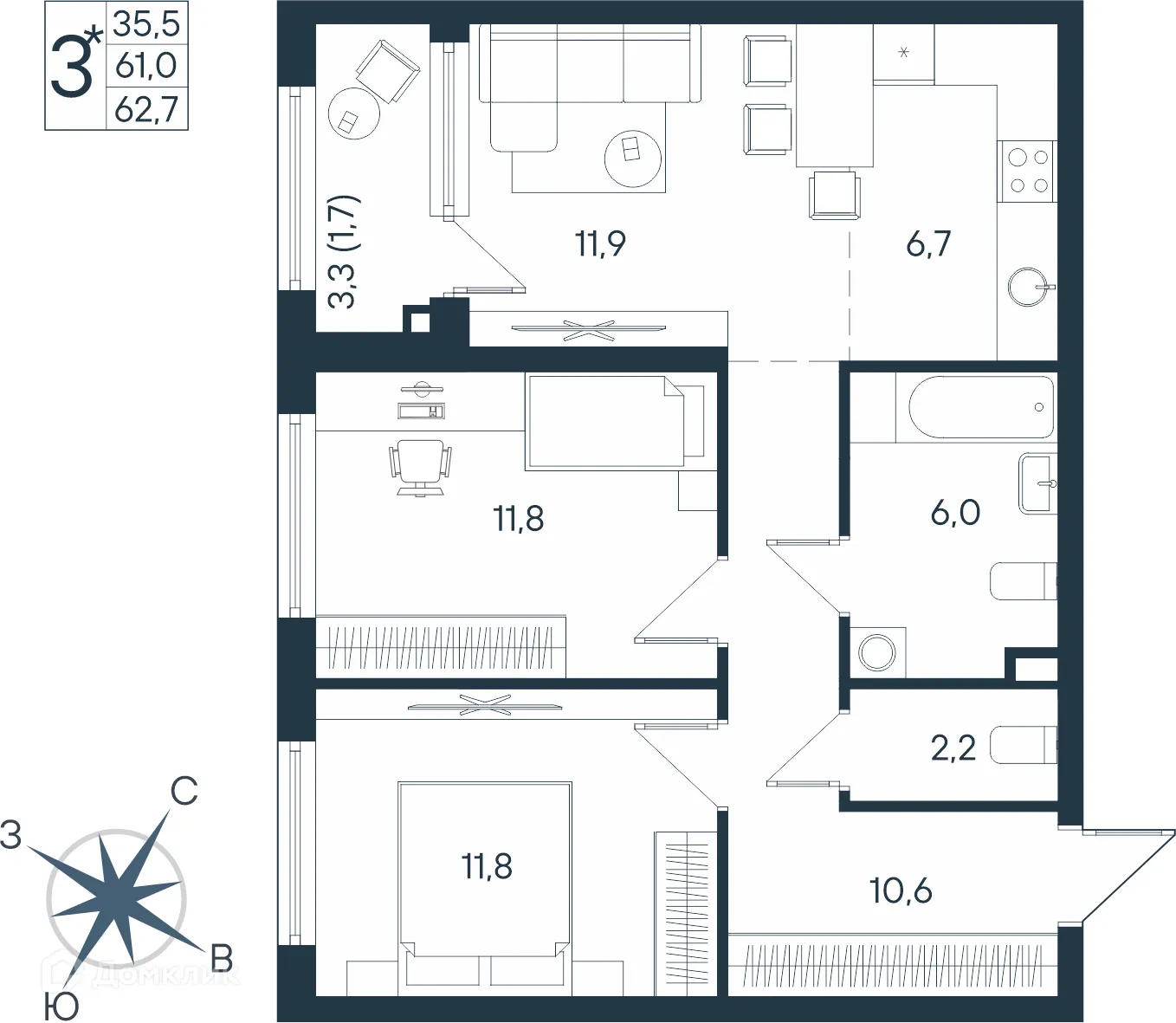 Фото квартиры в ЖК ЮГ на Беляева