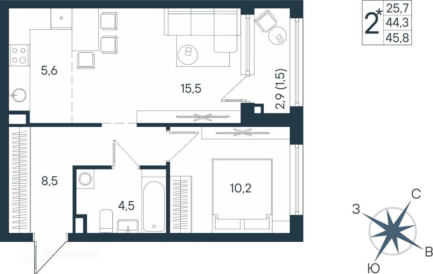Фото квартиры в ЖК ЮГ на Беляева