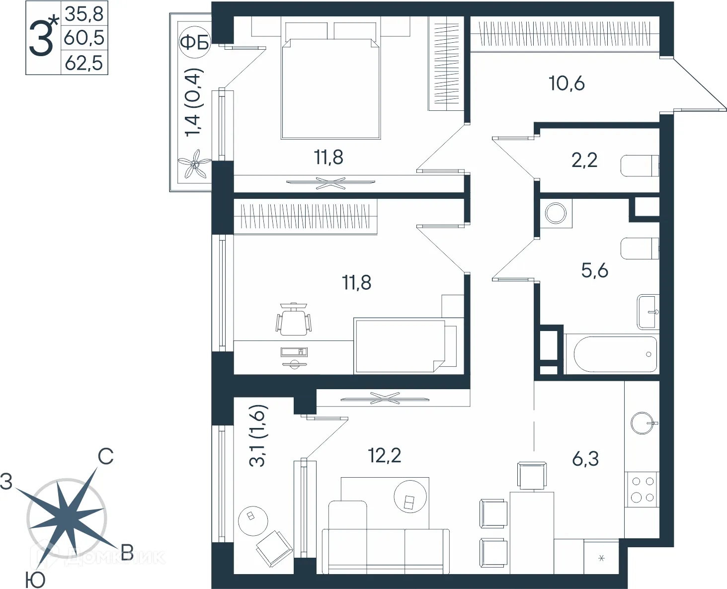 Фото квартиры в ЖК ЮГ на Беляева