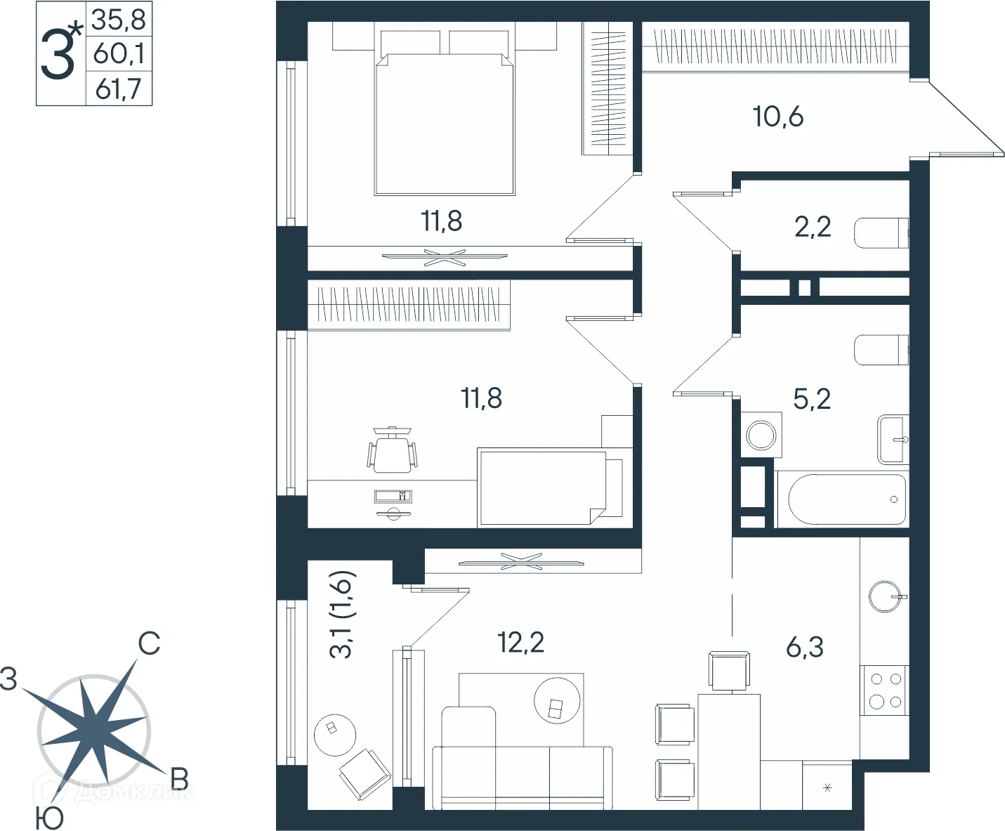 Фото квартиры в ЖК ЮГ на Беляева