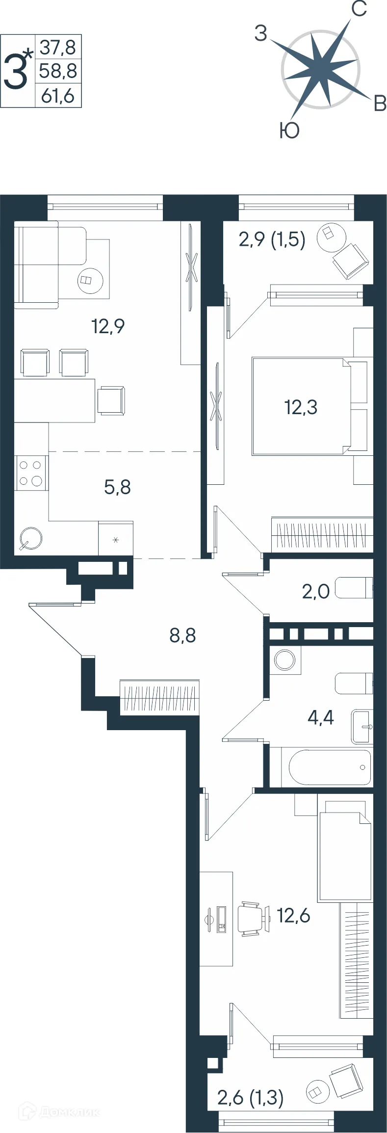 Фото квартиры в ЖК ЮГ на Беляева