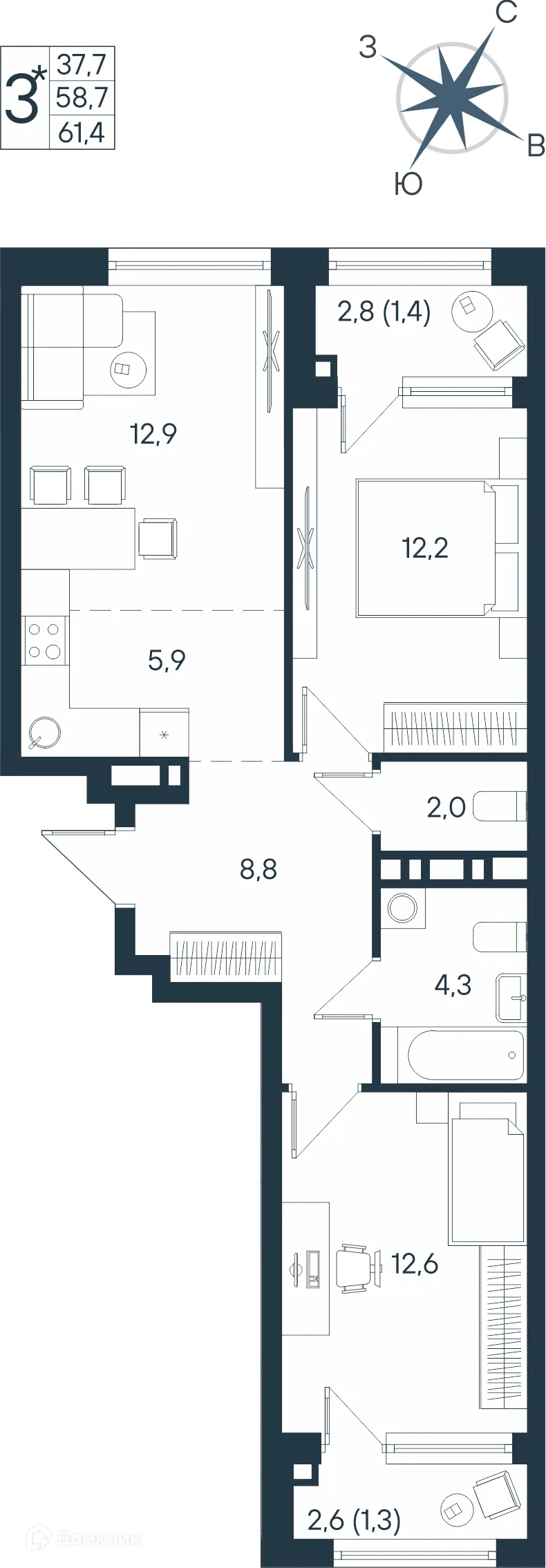 Фото квартиры в ЖК ЮГ на Беляева
