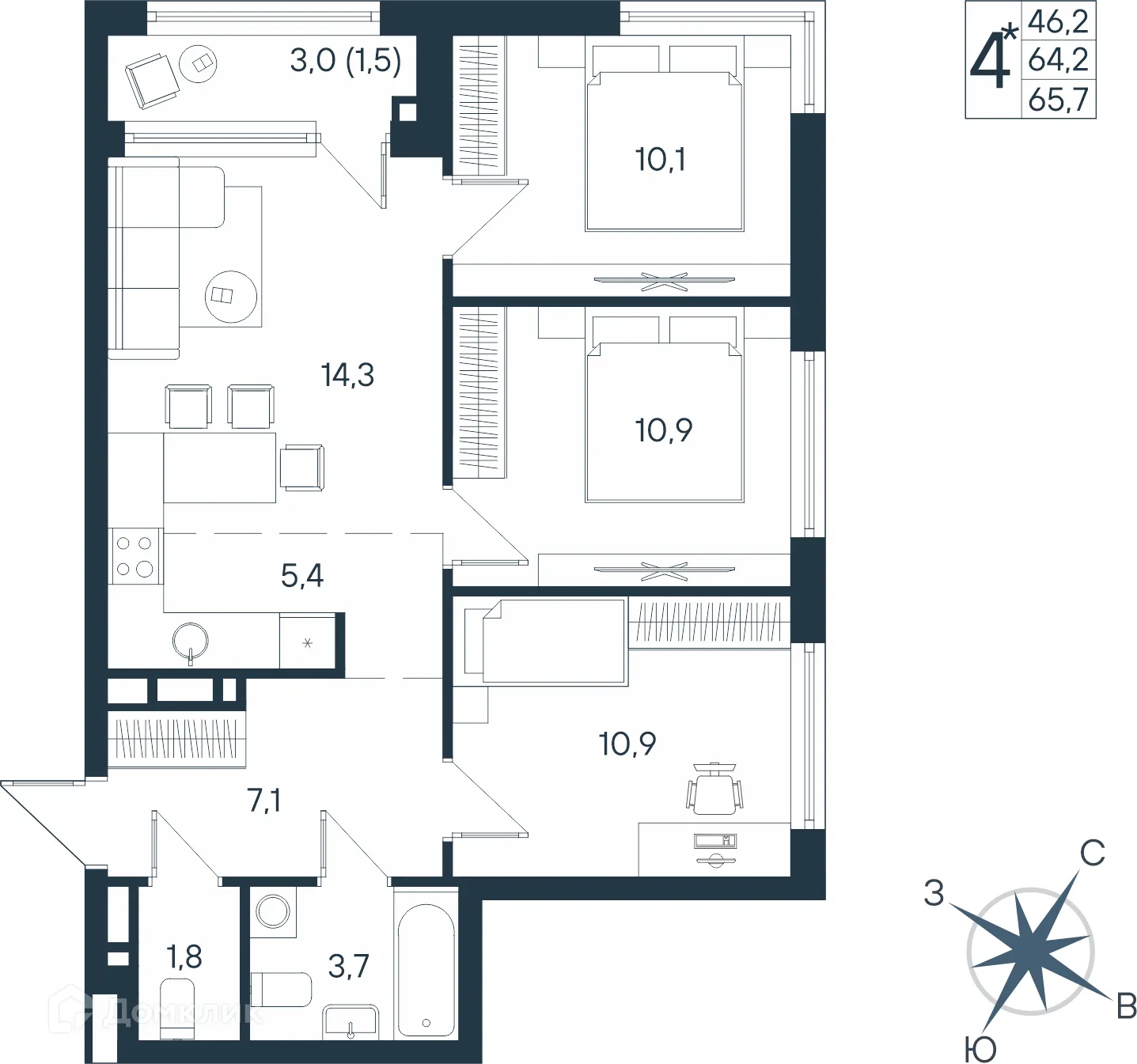 Фото квартиры в ЖК ЮГ на Беляева