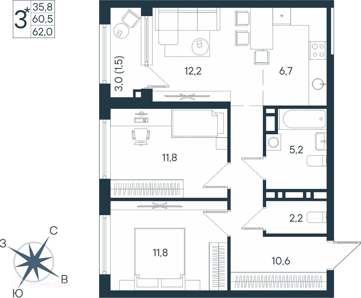 Фото квартиры в ЖК ЮГ на Беляева