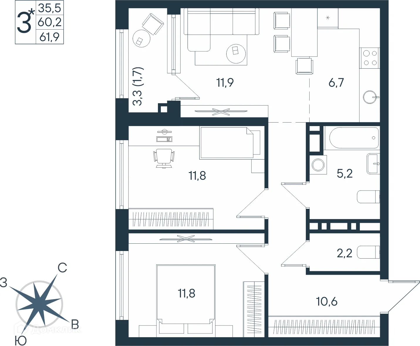 Фото квартиры в ЖК ЮГ на Беляева