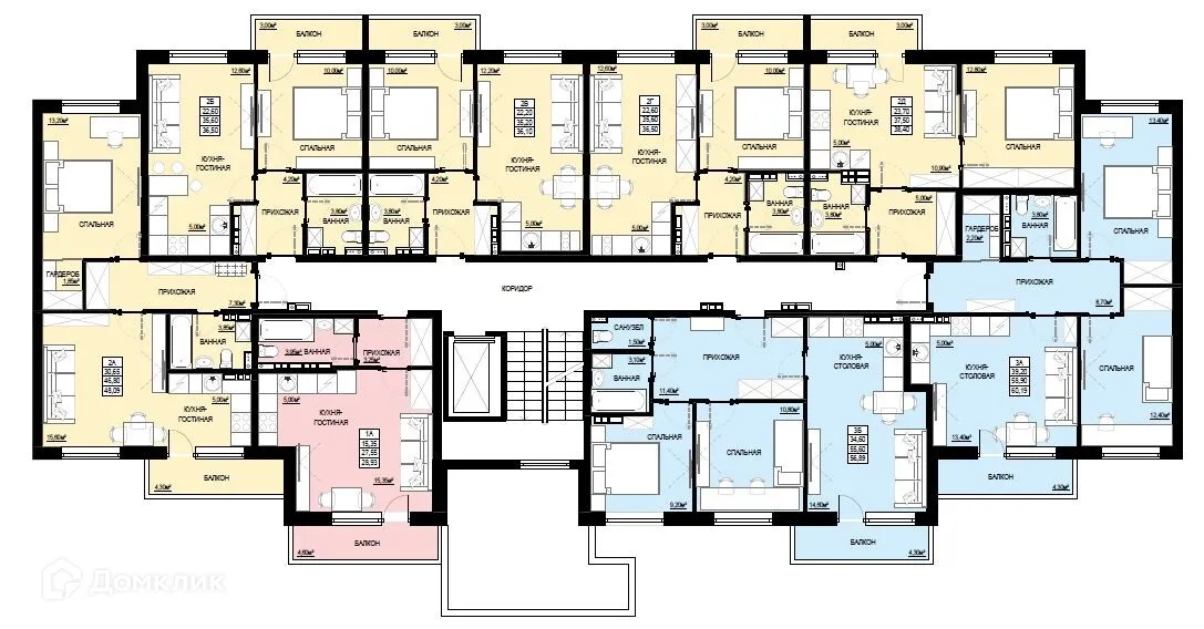 Планировка 1-комнатной квартиры 38.5 м² в ЖК "Самоцветы Урала", г. Ревда — фото 2