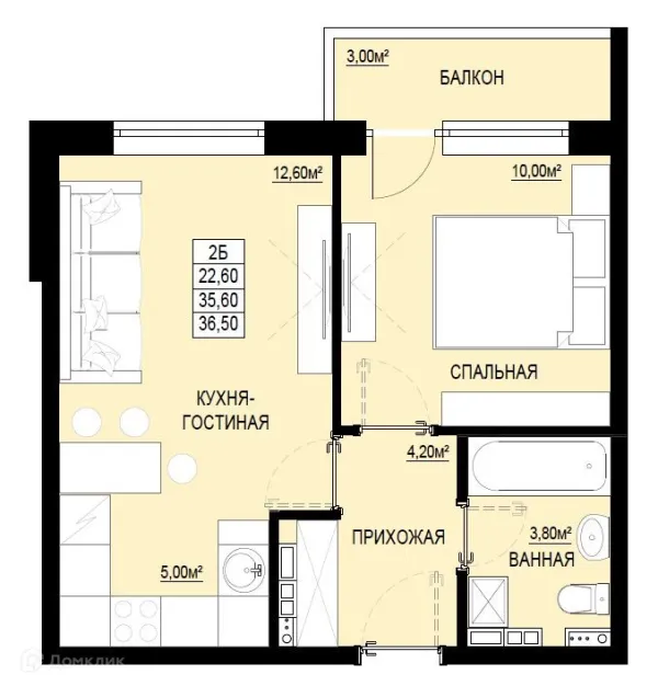 Планировка 1 комн. в ЖК "Самоцветы Урала"