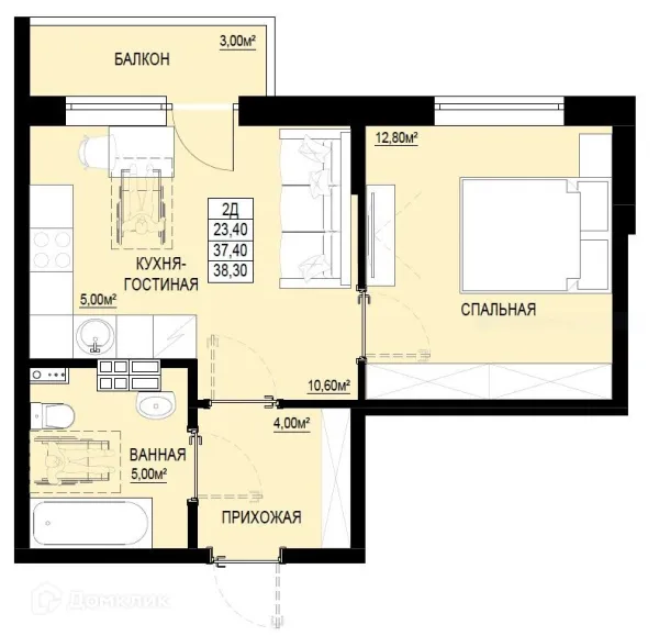 Планировка 1 комн. в ЖК "Самоцветы Урала"