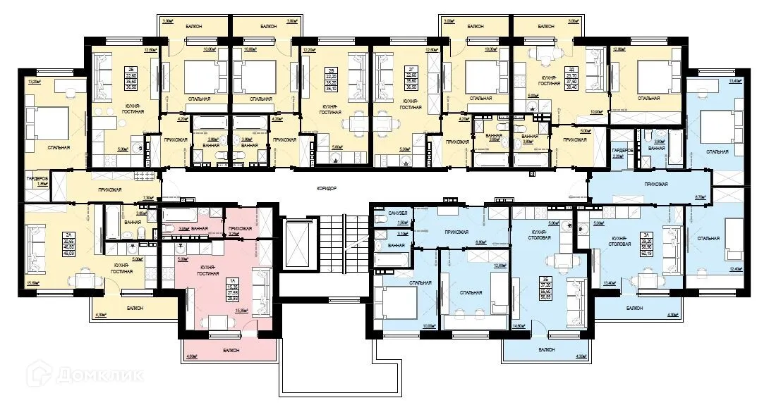 Планировка 1-комнатной квартиры 48.09 м² в ЖК "Самоцветы Урала", г. Ревда — фото 2