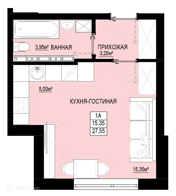 Планировка 1 комн. в ЖК "Самоцветы Урала"