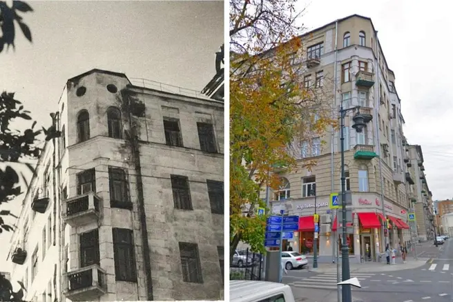 В прошлом веке в доме были коммунальные квартиры, а сейчас — элитное жилье | Источник: ol2012 / Pastvu.com, «Яндекс.Карты»