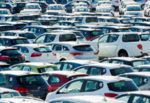 TUSCANY ITALY - 27 June New cars parked at distribution center