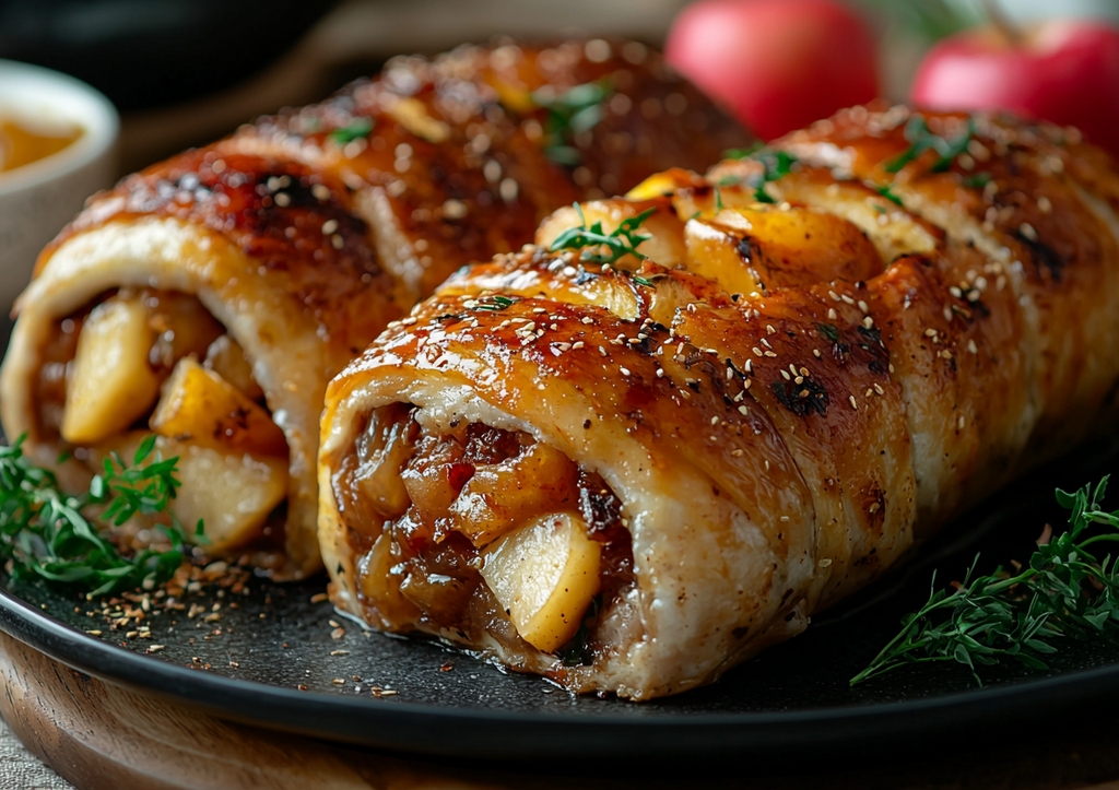 Вкуснее отбивных! Сочный куриный рулет с яблоками на ужин или перекус!