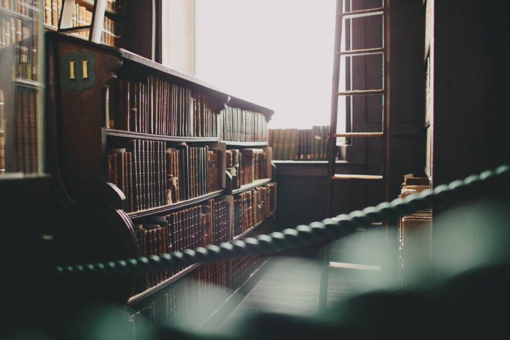 Книжная полка в библиотеке
