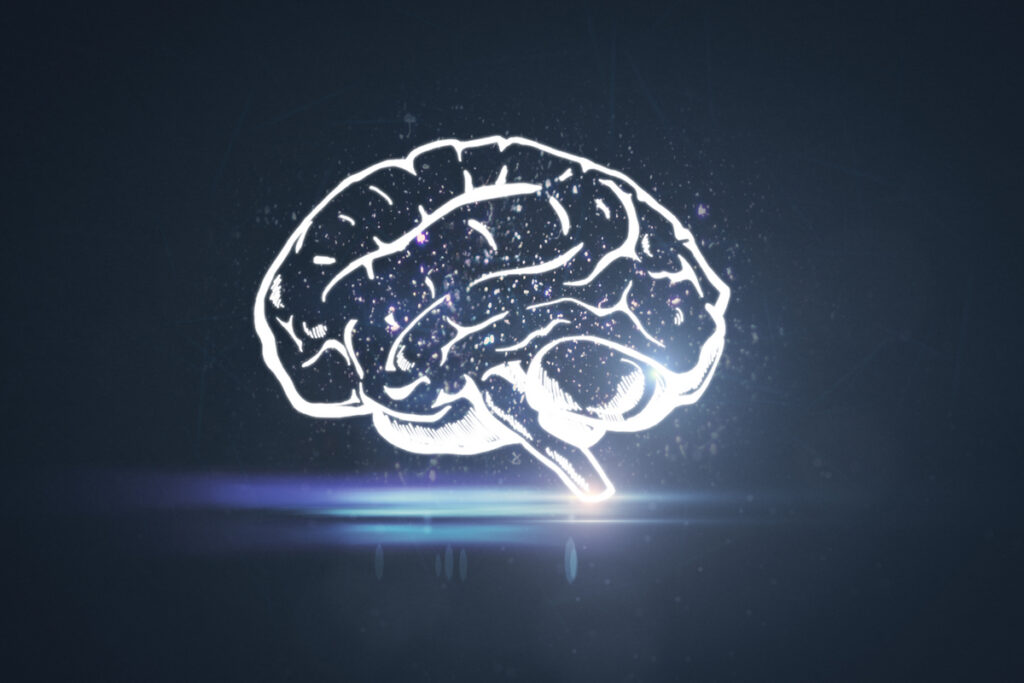 Эскиз светящегося мозга на темном фоне