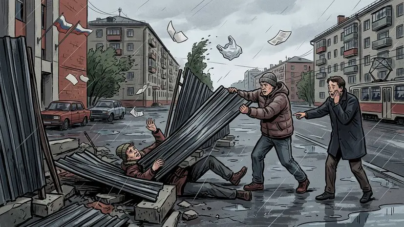 В Екатеринбурге прохожий пострадал из-за падения забора во время ветра