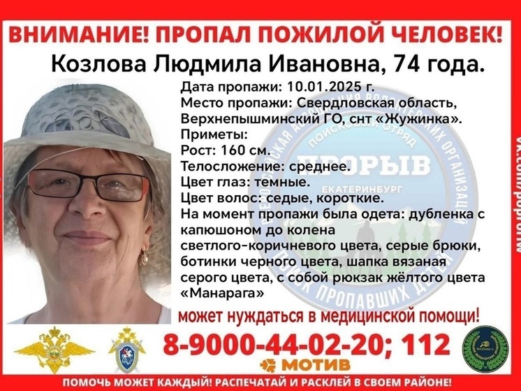 Под Верхней Пышмой ушла из СНТ и пропала без вести пенсионерка