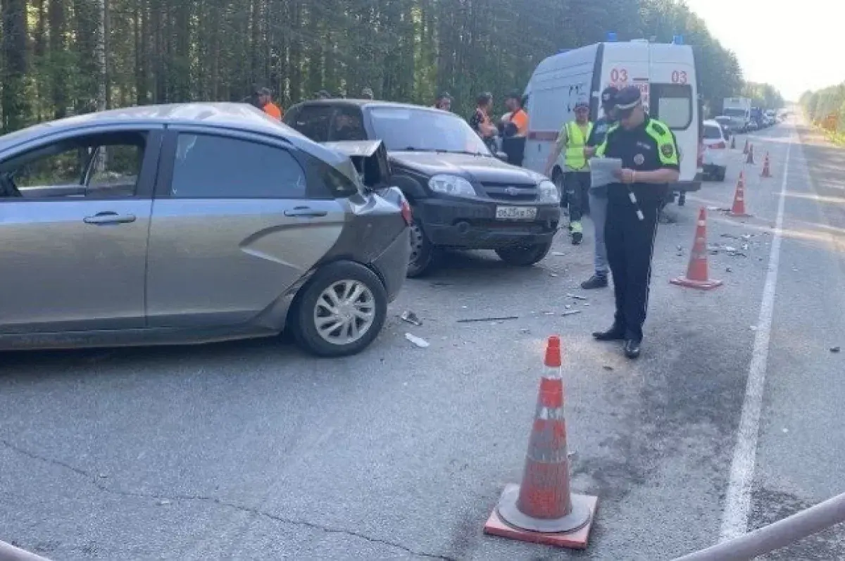 В Белоярском районе на трассе Екатеринбург – Шадринск – Курган произошла авария с участием пяти автомобилей, среди которых Нива и Газель.-0