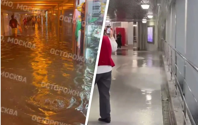 Из-за сильного ливня несколько станций метро начало затапливать | Источник: «Осторожно, Москва» / T.me, «Мосфид» / T.me