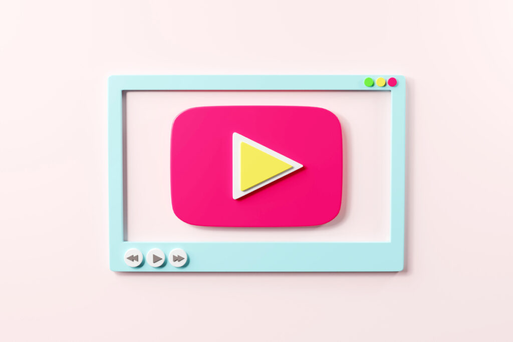 Макет розовой кнопки «Воспроизвести» в интернет-браузере