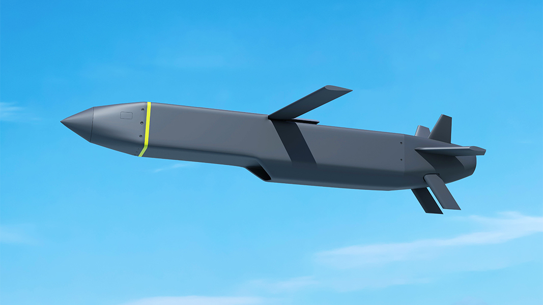 Storm Shadow cruise missile flies in the sky — 3d rendering
