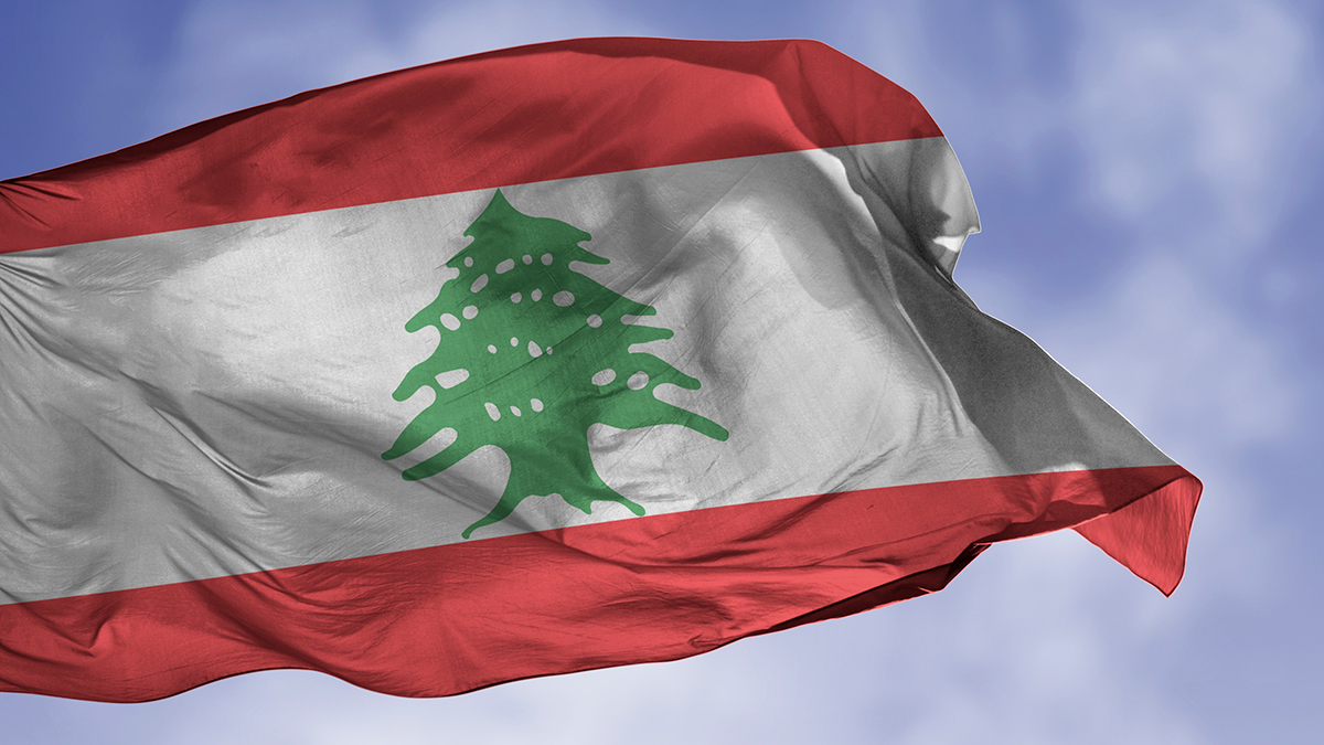 Lebanon,Flag,Isolated,On,The,Blue,Sky,With,Clipping,Path.