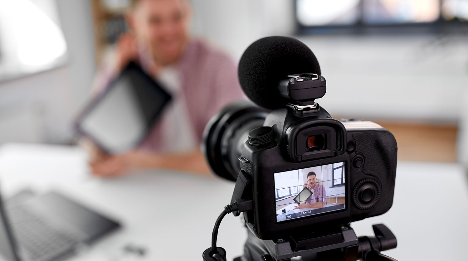 camera recording video blogger with tablet pc