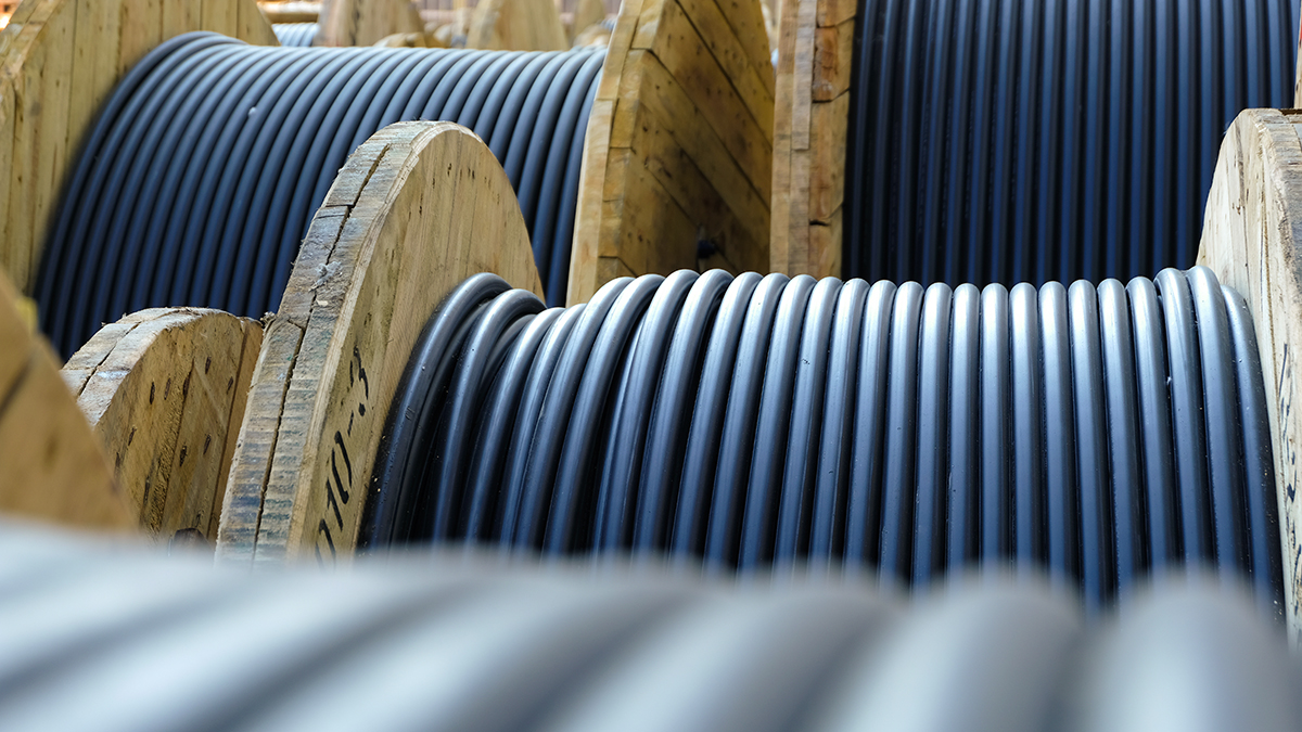 Wooden,Coils,Of,Electric,Cable,Outdoor.,High,And,Low,Voltage
