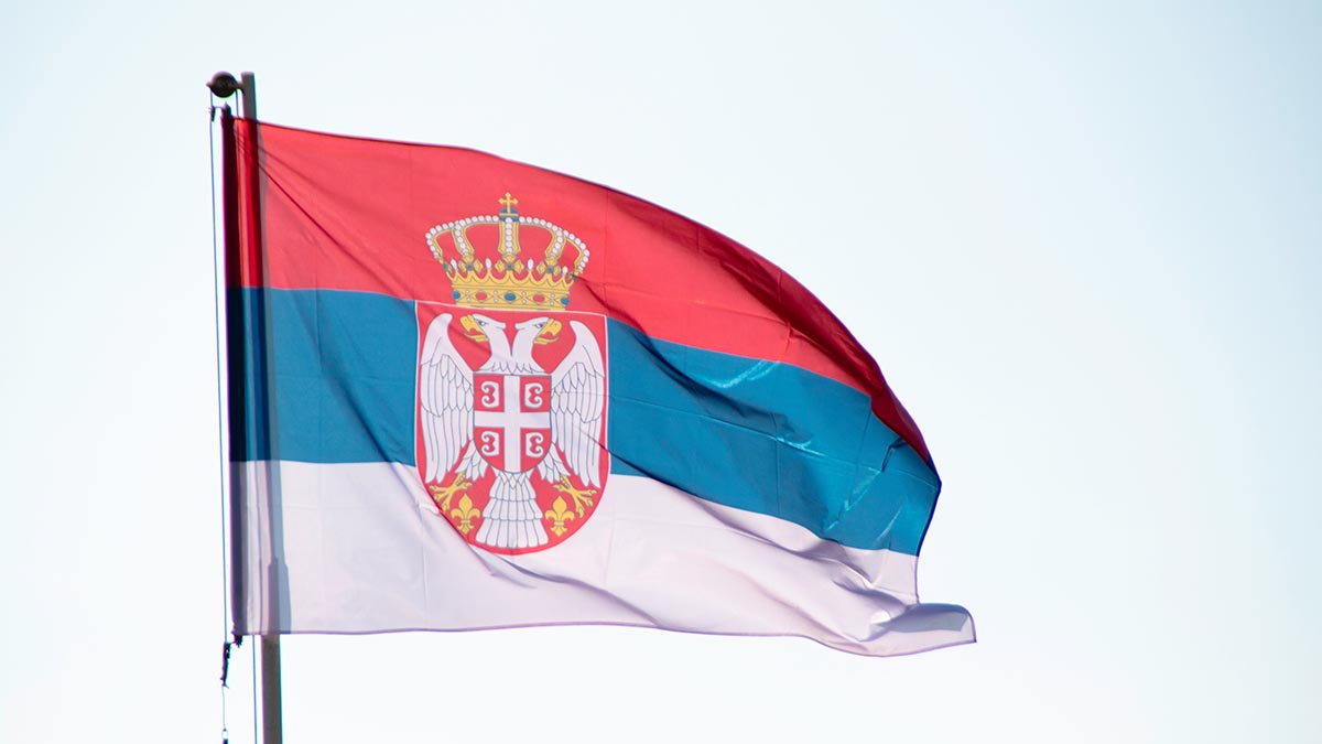 National,Flag,Of,Serbia,On,A,Flagpole.
