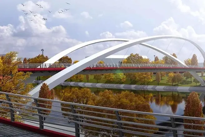 В Москве начали строить пешеходный мост между Мневниковской поймой и Крылатским | Источник: пресс-служба Мэра и Правительства Москвы
