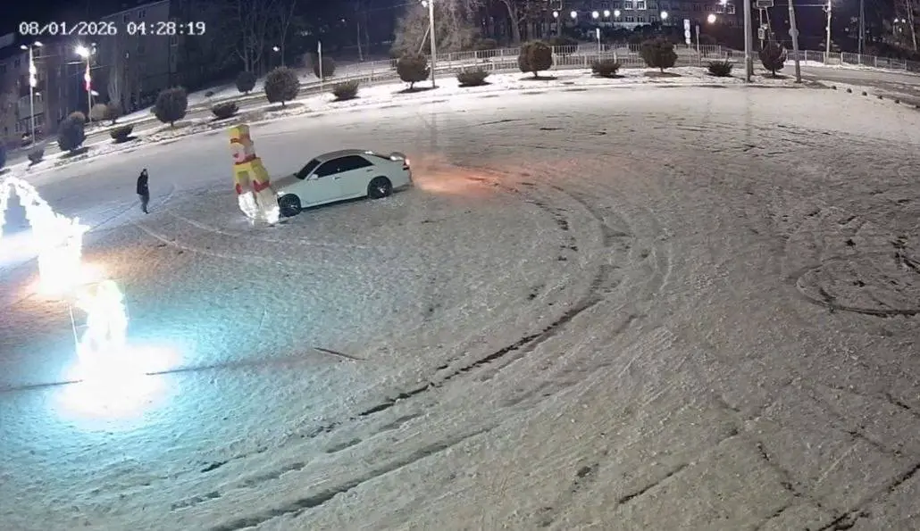 В посёлке Заводском водитель иномарки повредил новогодние светодиодных конструкции УМВД России по Приморскому краю