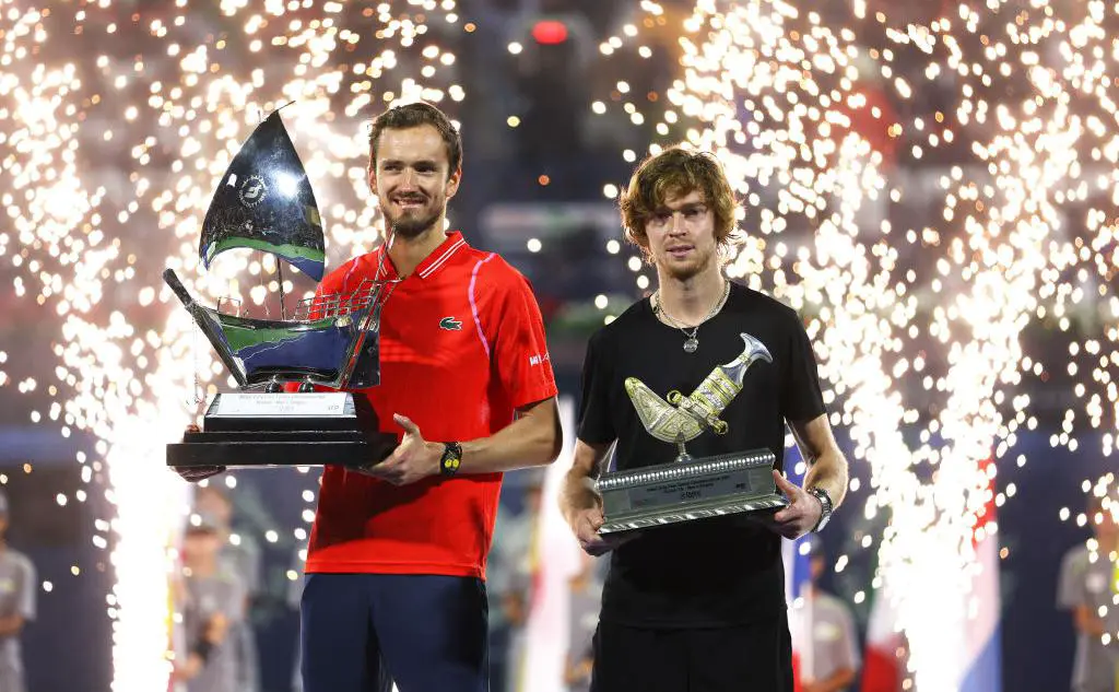 Даниил Медведев и Андрей Рублев, турнир ATP, Дубай, март 2023 года (Francois Nel / Getty Images)