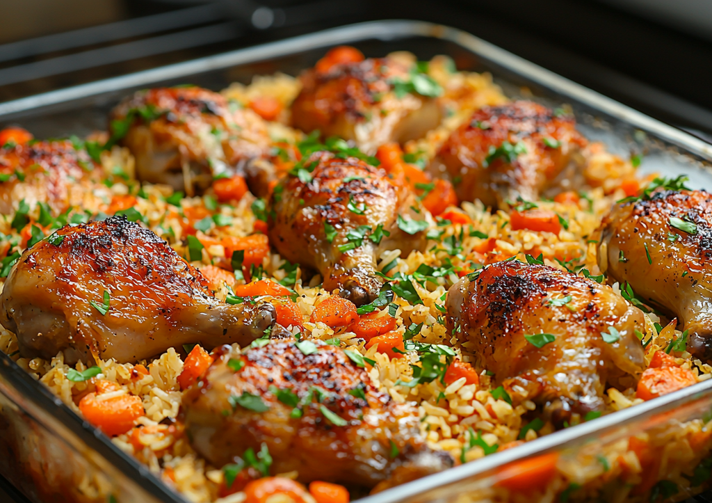 Духовка работает — у вас выходной! Куриные ножки с рисом и морковью!