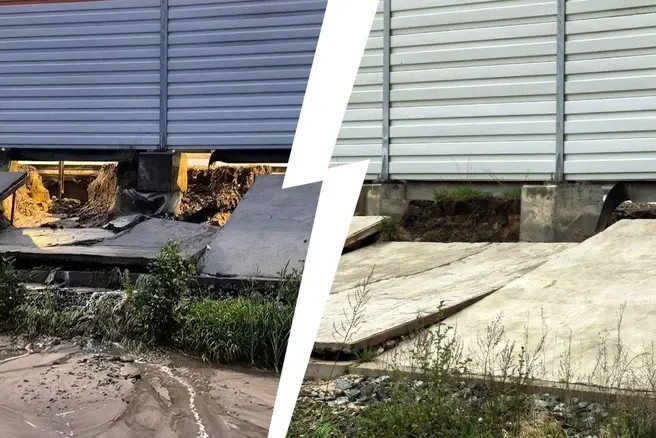 На участке M-12 протяжённостью от пяти до десяти метров из-под плит начал происходить суффозионный вынос песка | Источник: Иван Кабанов