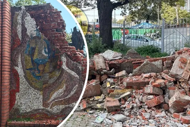 В Химках снесли стену с мозаикой в парке Льва Толстого | Источник: Антонина за Химки / T.me, Типичные Химки / T.me