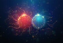 Алексей Жито о прорывах в борьбе с раком и новых технологиях России Abstract illustration of cancer cell near healthy cell with DNA