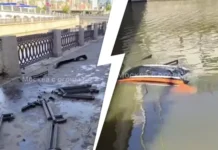 В Москве автомобиль каршеринга упал с Госпитального моста в Яузу v moskve avtomobil karsheringa upal s gospitalnogo mosta v yauzu-news-blog-ru-0