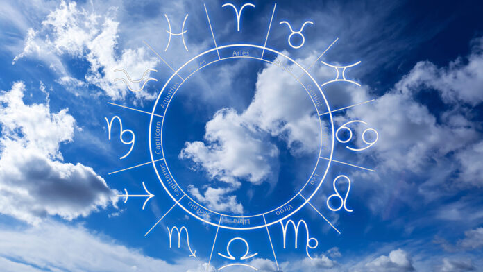 Zodiac,Wheel,And,Beautiful,View,On,Blue,Sky,With,Clouds