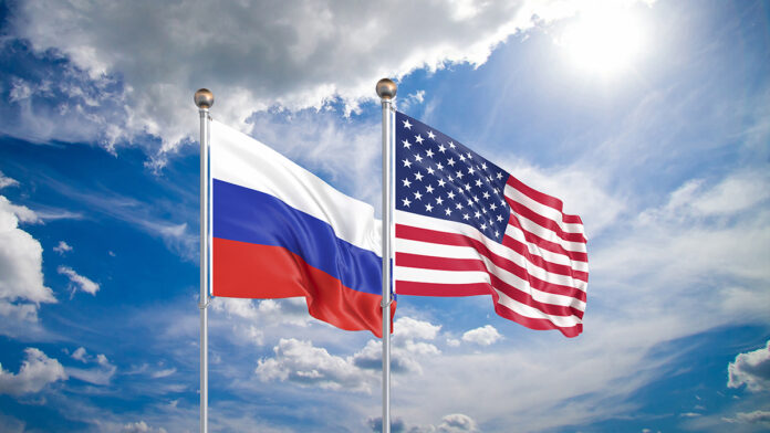 United,States,Of,America,Vs,Russia.,Thick,Colored,Silky,Flags