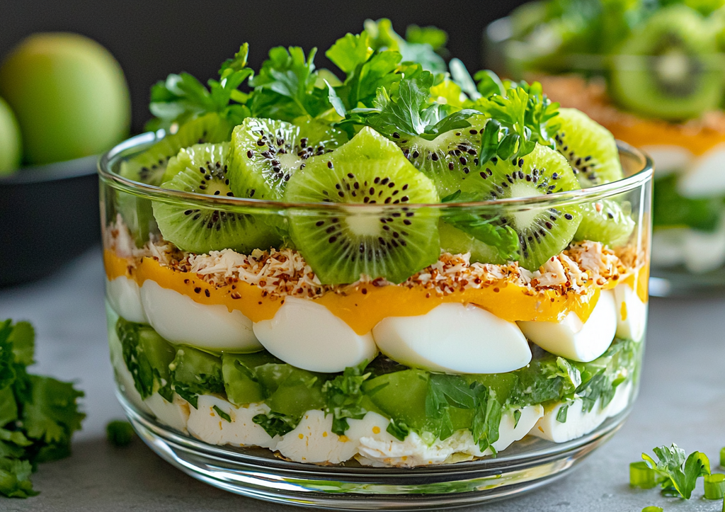 Салат «Малахит» с курицей и киви! Некалорийный хит на 106 ккал: объедение