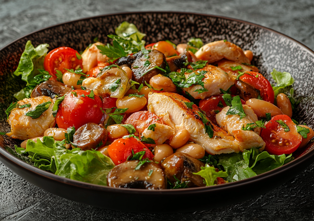 Сытный салат с курицей, фасолью и сухариками! Готовим быстро, худеем вкусно